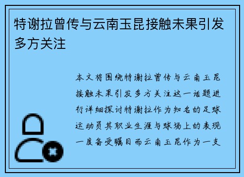 特谢拉曾传与云南玉昆接触未果引发多方关注
